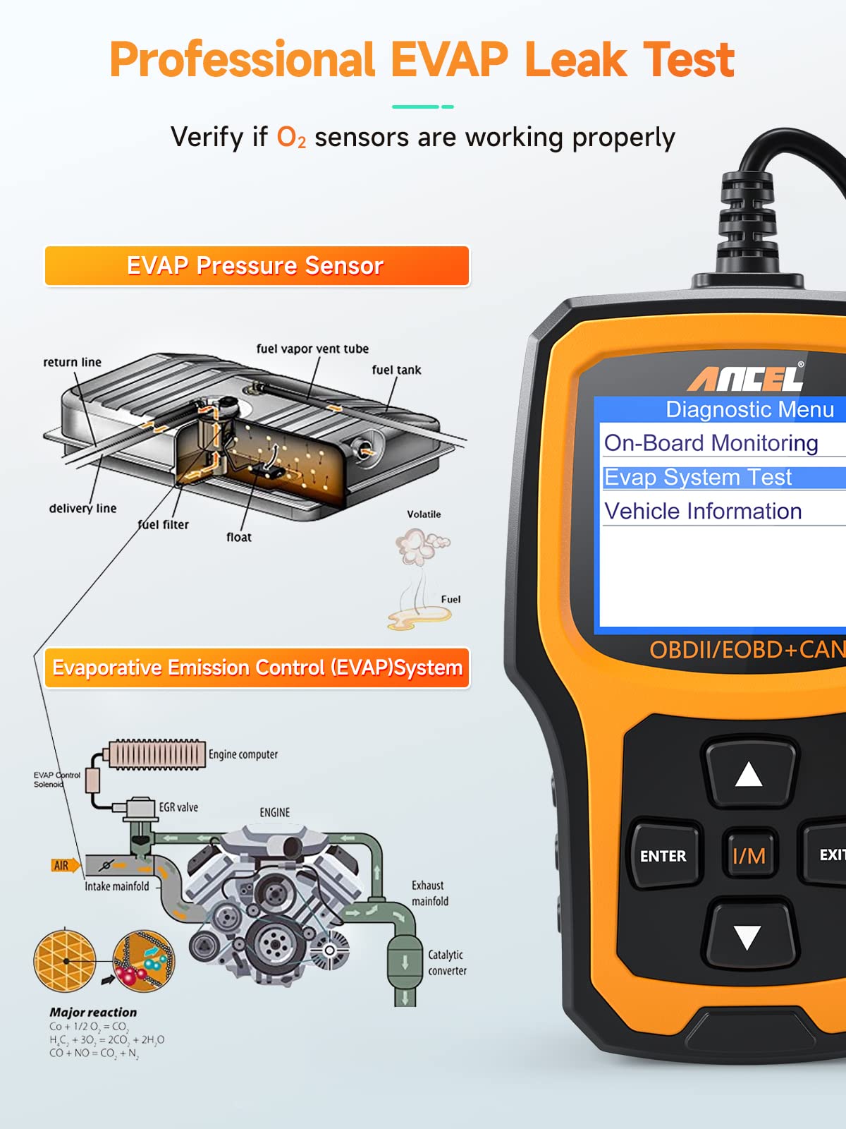 ANCEL AD410 mostrando estado I/M readiness para inspección de emisiones