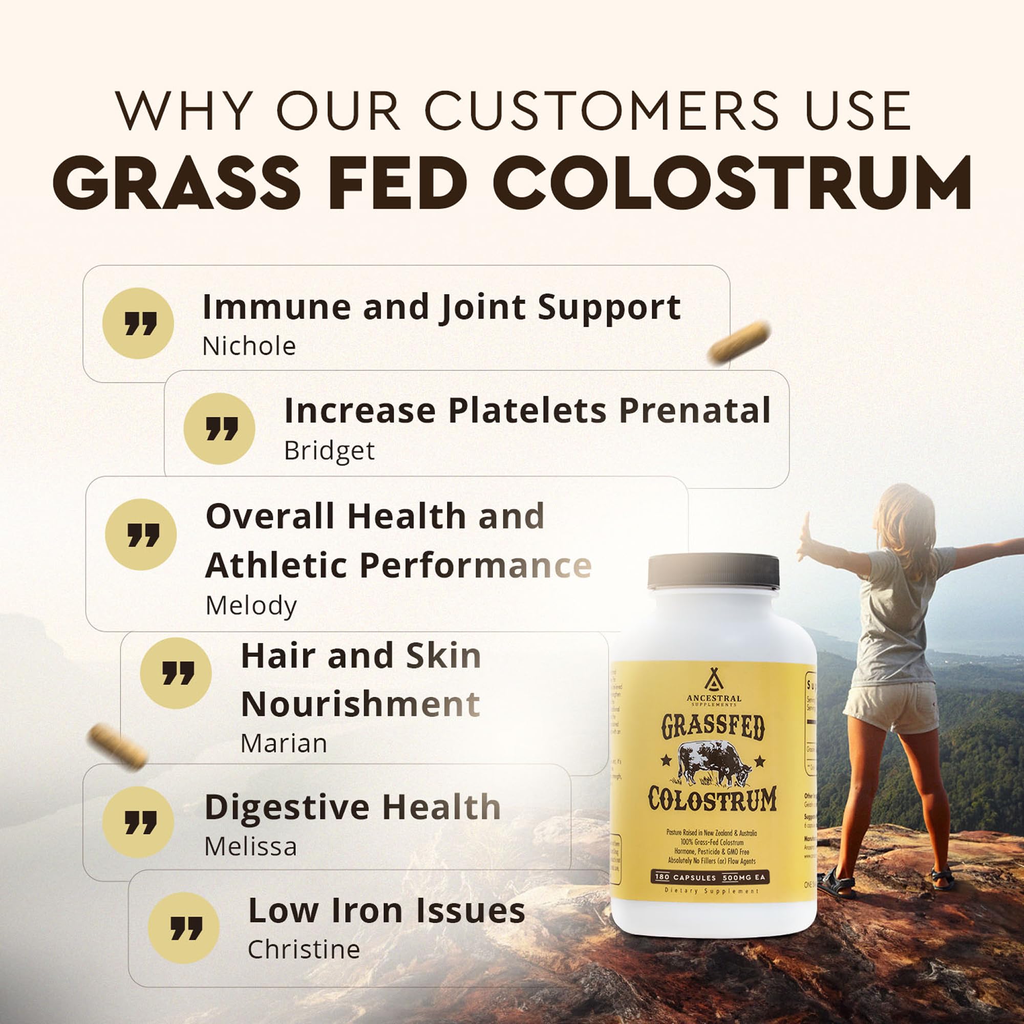 Ancestral Supplements etiqueta con lista de ingredientes y certificaciones