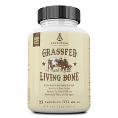 Ancestral Supplements frente del envase mostrando 180 cápsulas y origen grass fed
