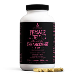 Ancestral Supplements envase frontal mostrando fórmula FEM y beneficios
