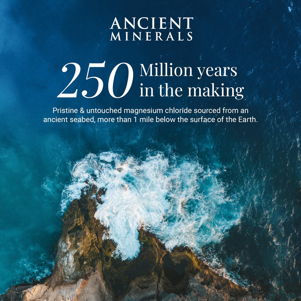 Ancient Minerals bote abierto mostrando copos, lista para usar