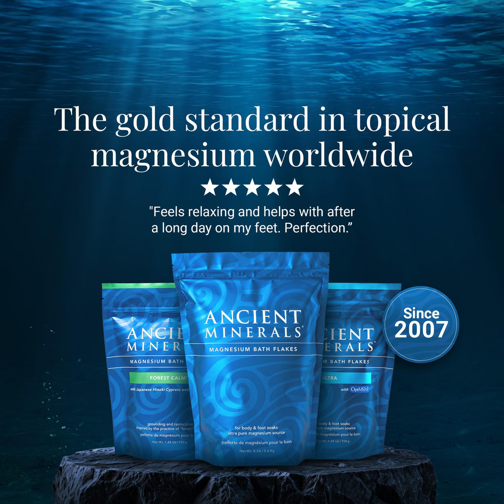 Ancient Minerals comparación de tamaño con bol, visualiza las 16 lb de producto