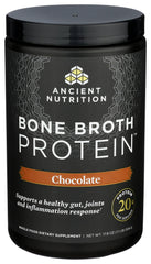 Ancient Nutrition vaso con bebida de chocolate listo para beber
