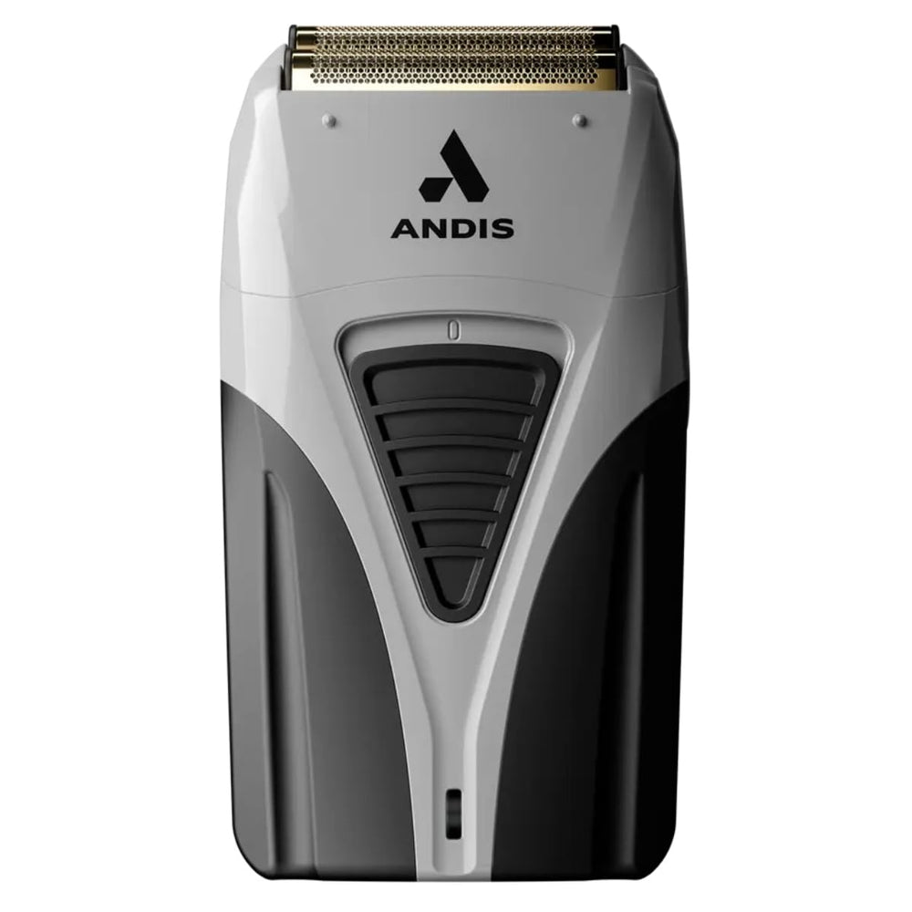 Andis TS-2 vista frontal negra mostrando diseño profesional y ergonomía