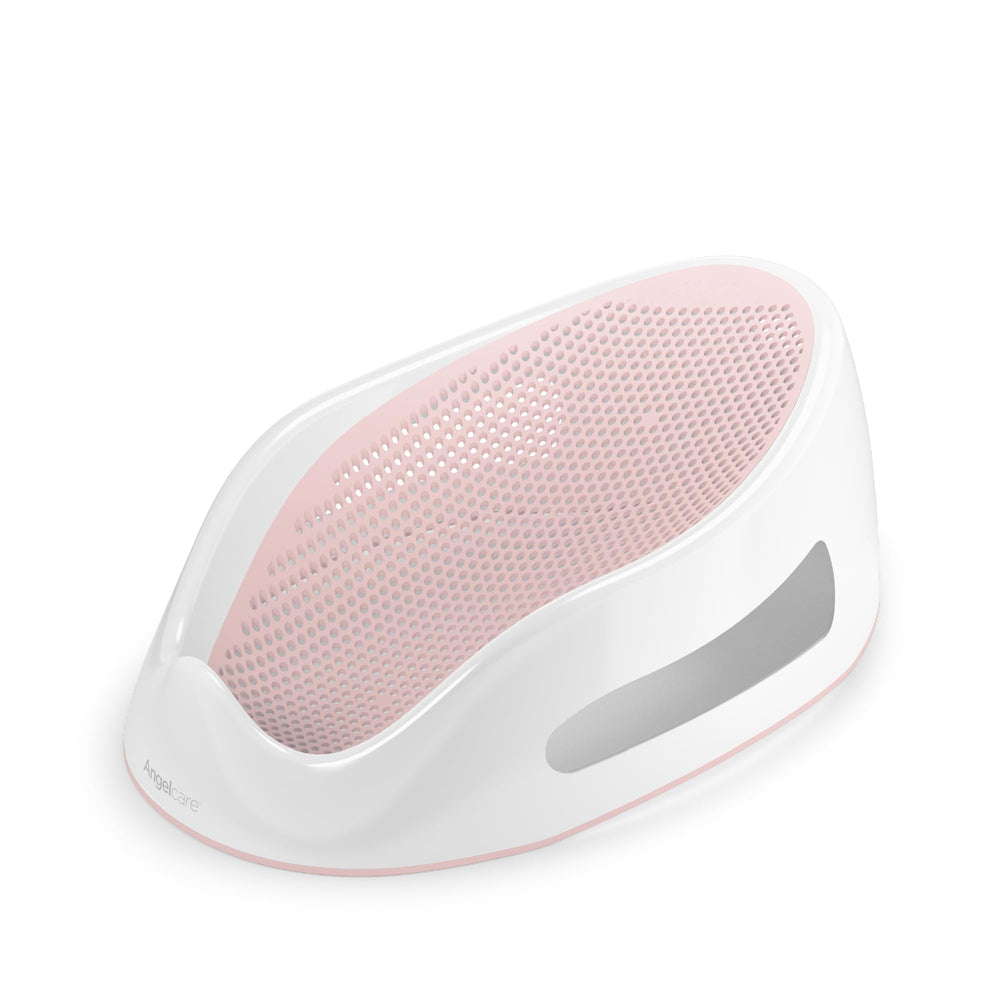 Angelcare soporte de baño frontal rosa mostrando su forma ergonómica y seguridad