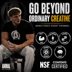 Animal creatine mezclado en vaso demostrando mezcla limpia y sin sabor