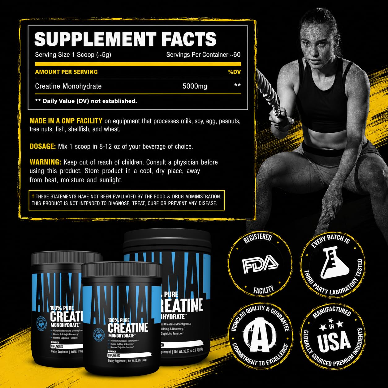 Animal creatine comparación de tamaño en manos para ver el volumen real