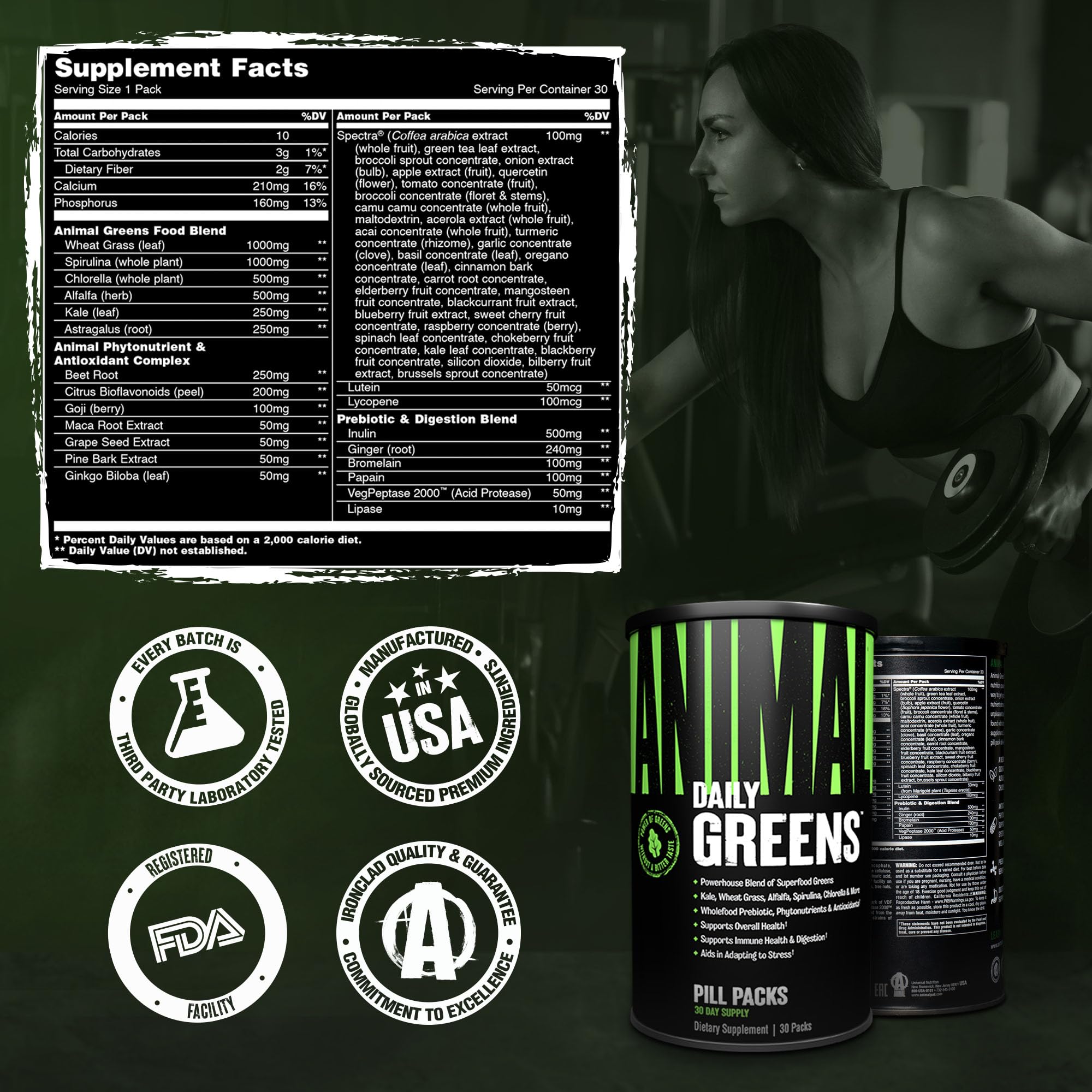 Animal Daily Greens en escenario deportivo, apoyo nutritivo para rendimiento