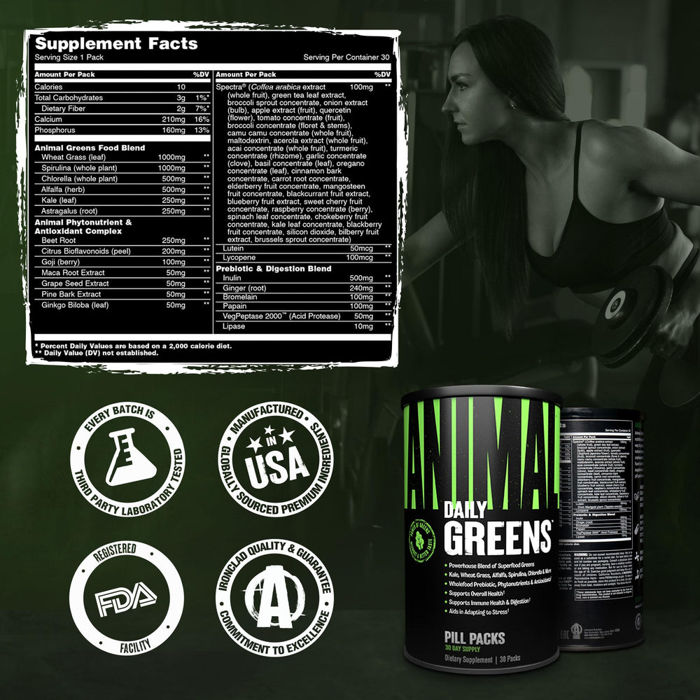 Animal Daily Greens en escenario deportivo, apoyo nutritivo para rendimiento