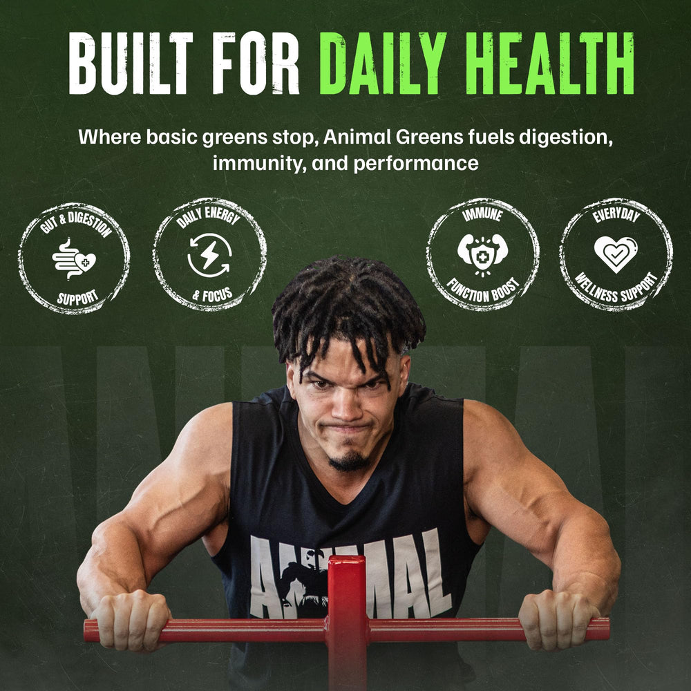 Animal Daily Greens primer plano de textura vegetal que sugiere nutrientes concentrados