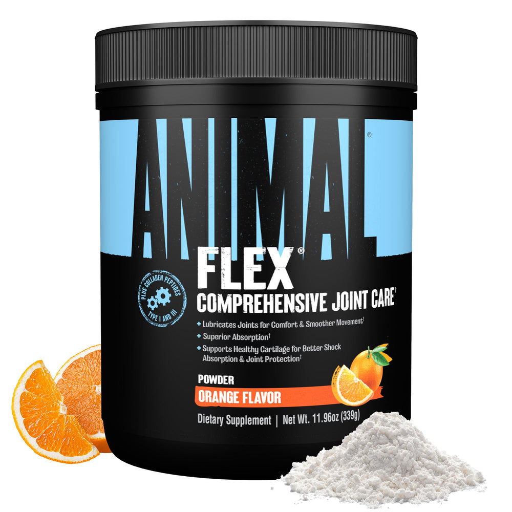 Animal Flex vista frontal del envase mostrando marca y color naranja, útil para identificar el producto