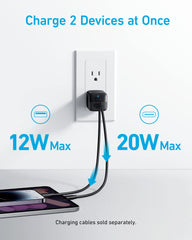 Anker 33W cargando un smartphone, demostrando carga rápida y simultánea