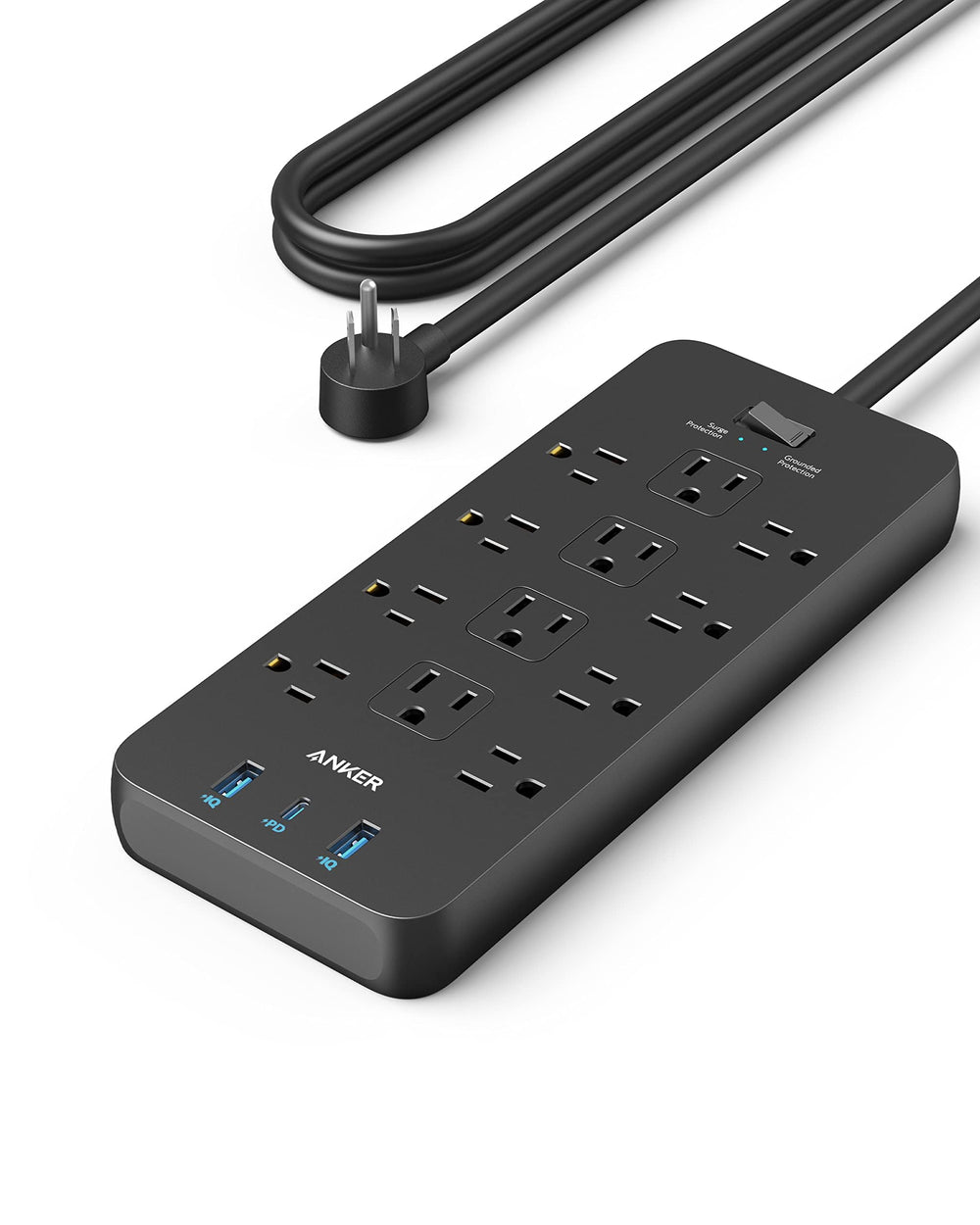 Anker 351 vista frontal con 12 enchufes mostrando organización y capacidad