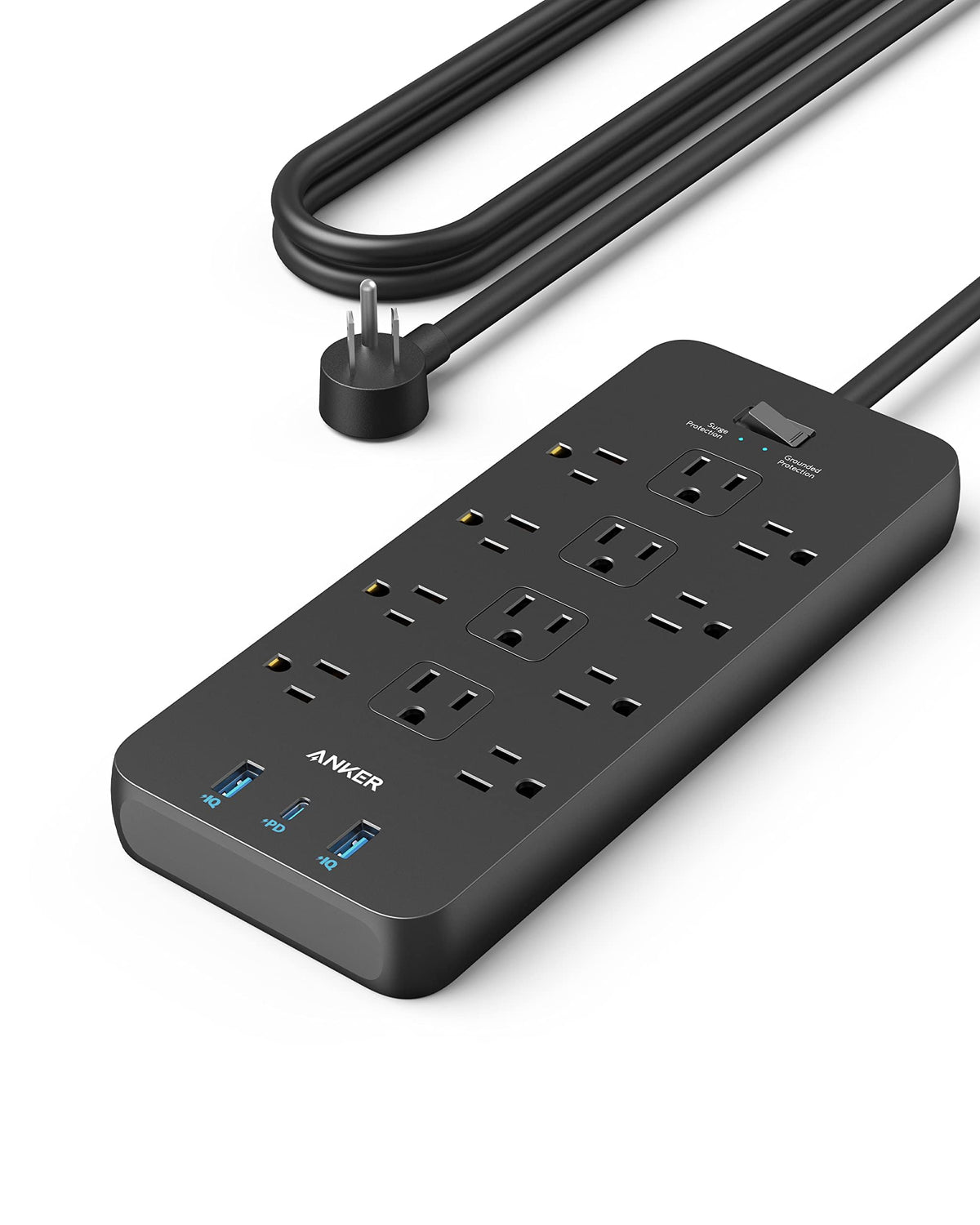 Anker 351 vista frontal con 12 enchufes mostrando organización y capacidad