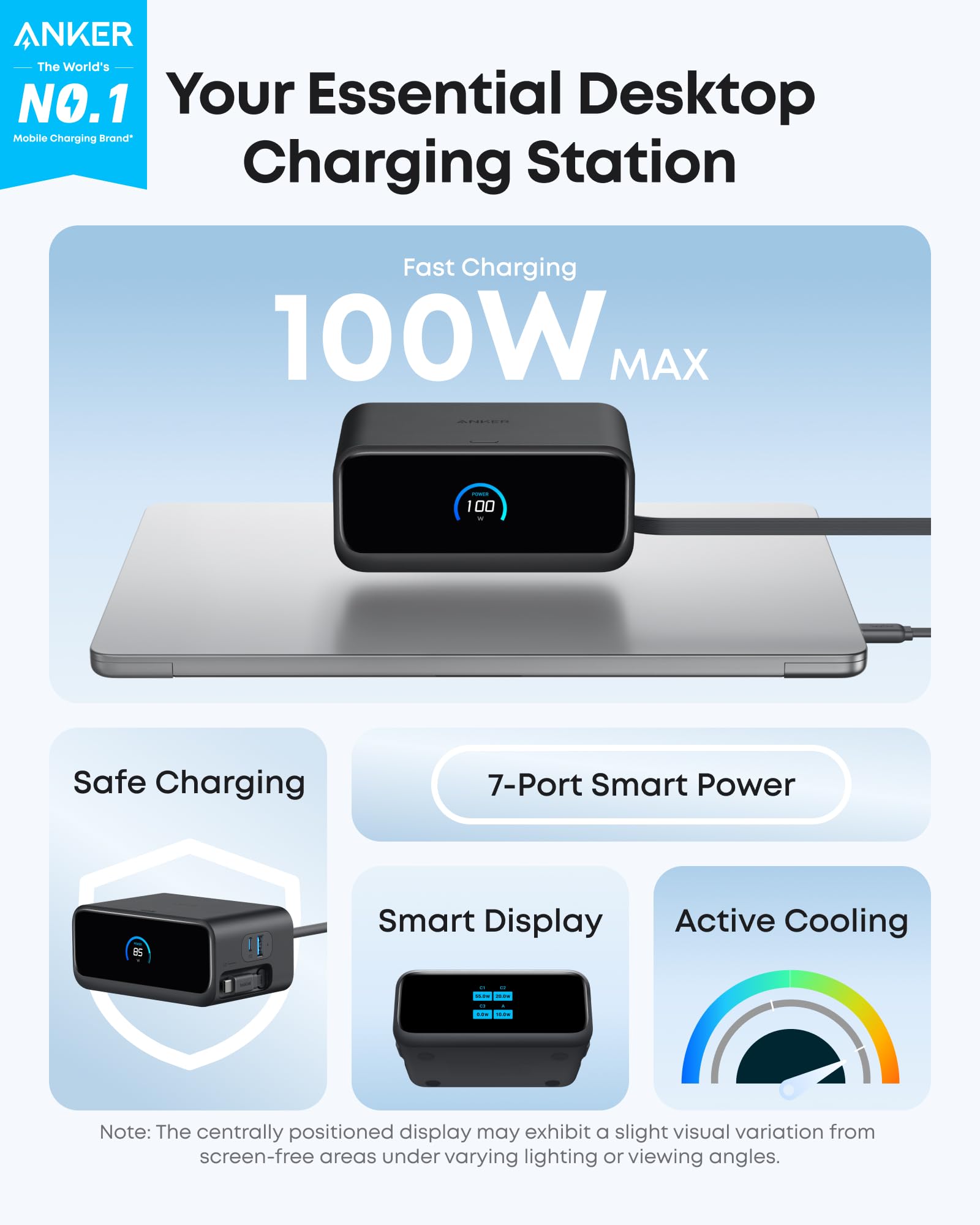 Anker detalle de cables retráctiles extendidos, limpieza y orden en escritorio