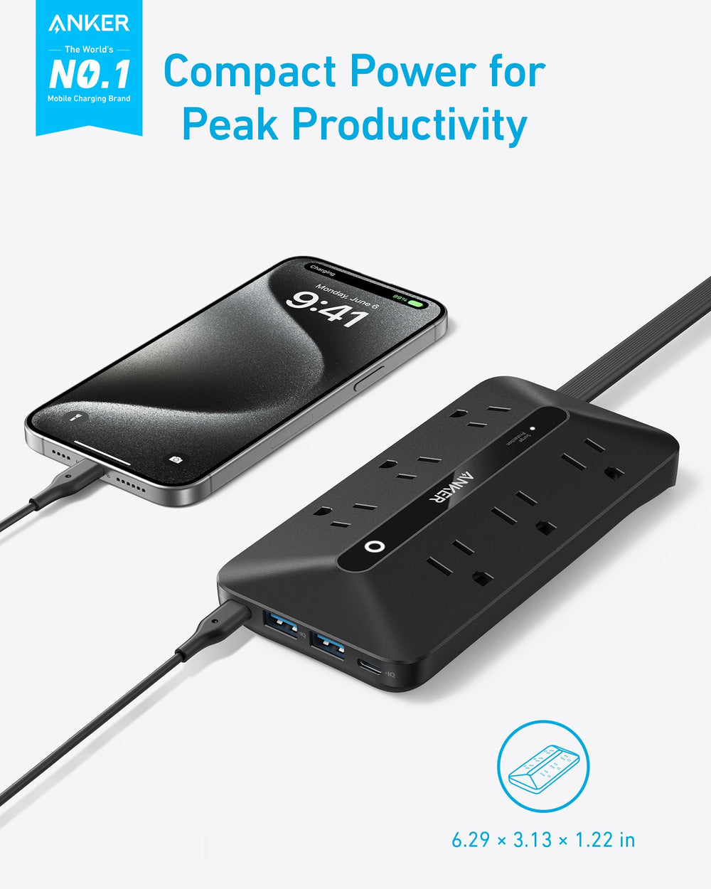 Anker primer plano de puertos USB-C y USB-A para carga rápida y versátil