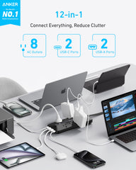 Anker primer plano de puertos USB-C y USB-A, carga rápida y orden