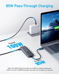 Anker hub conectado a monitor HDMI mostrando salida 4K para presentaciones y vídeo