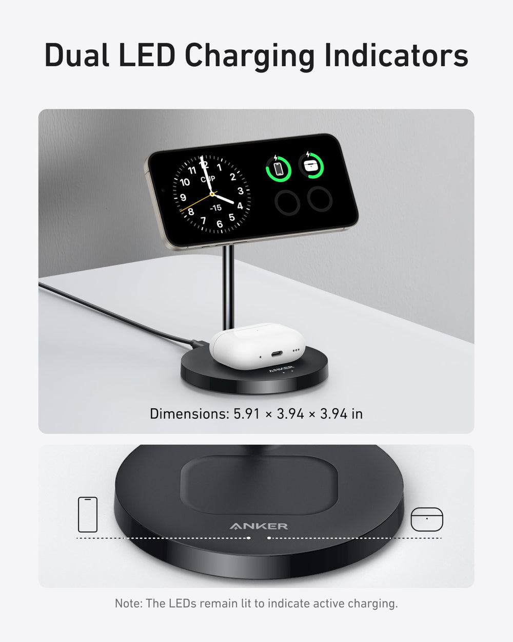Contenido de caja Anker MagGo con cable USB-C de 1,5 m listo para usar