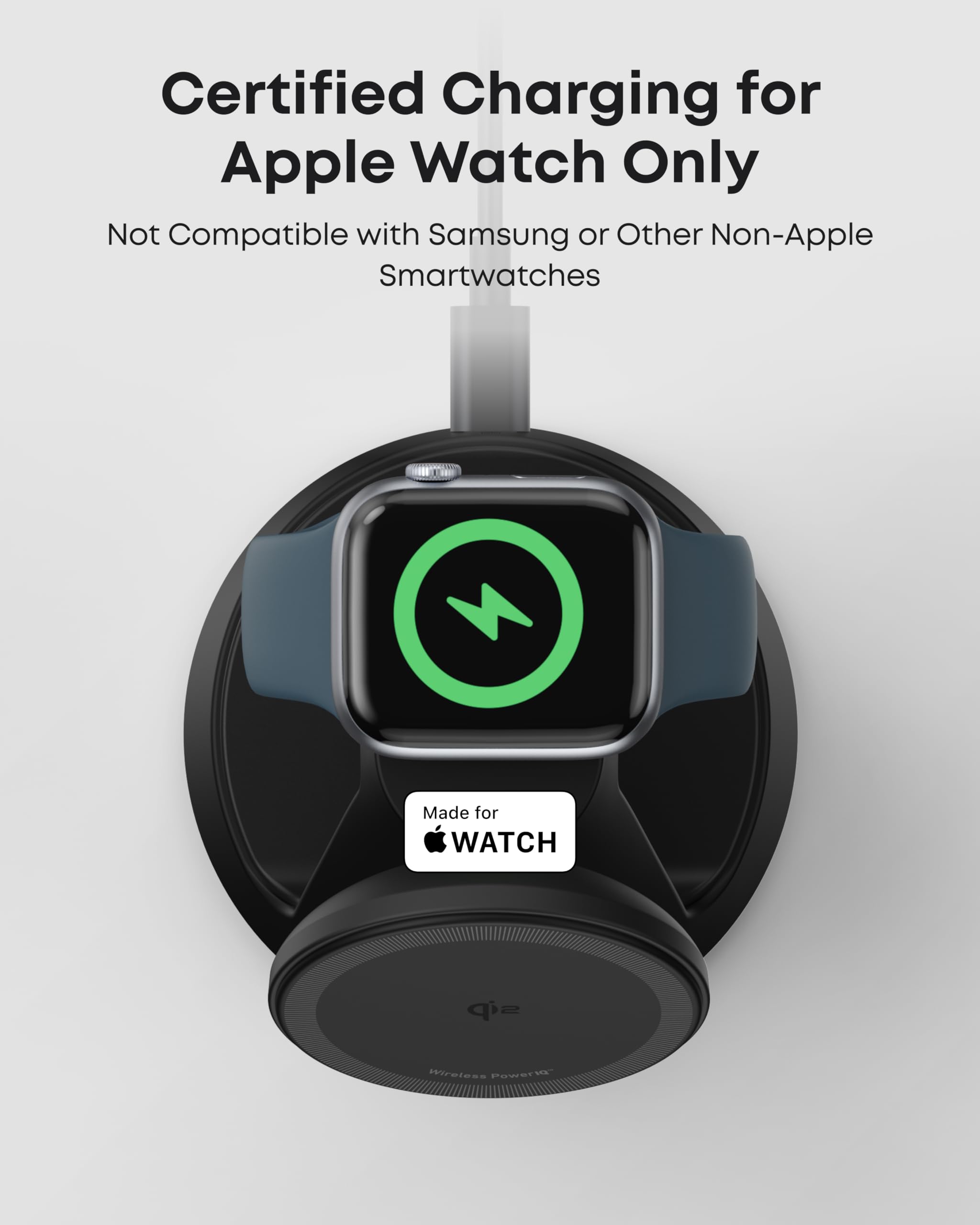 Anker MagGo con Apple Watch colocado mostrando carga certificada