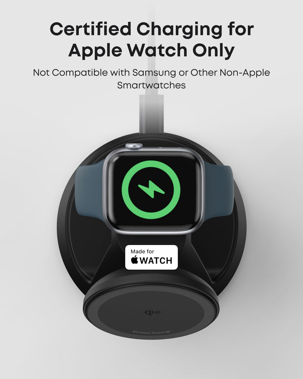 Anker MagGo con Apple Watch colocado mostrando carga certificada