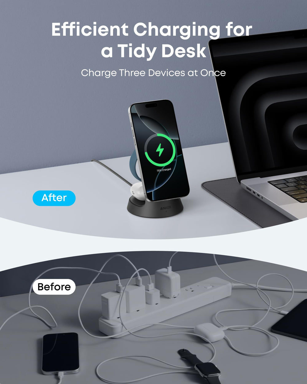 Anker MagGo comparado con manos para visual de tamaño y escala