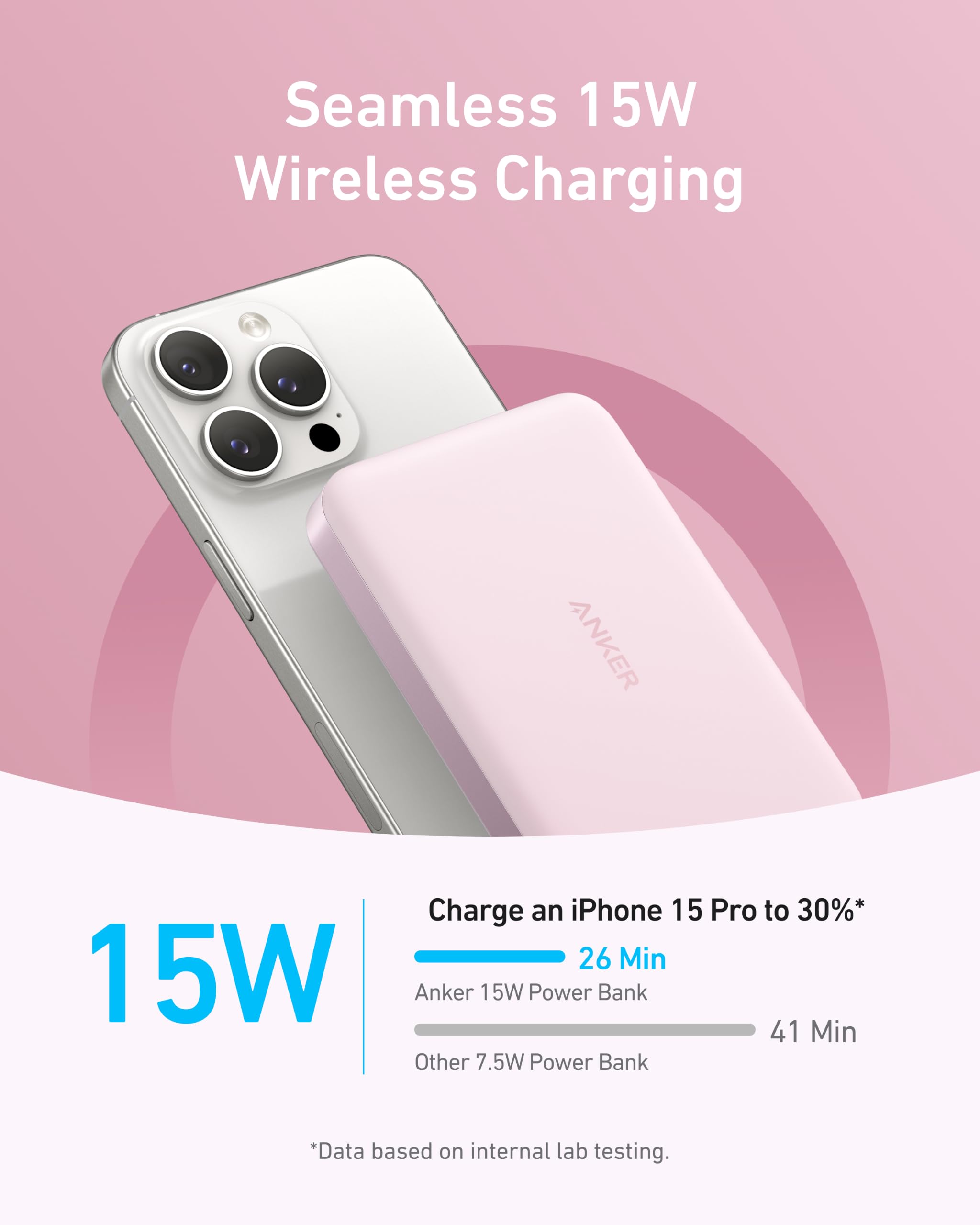 Anker MagGo acoplado magnéticamente a iPhone mostrando carga segura