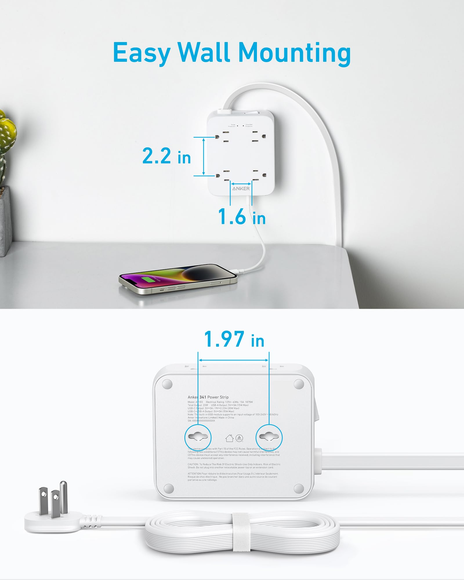 Anker regleta montada en pared con tornillos para instalación estable