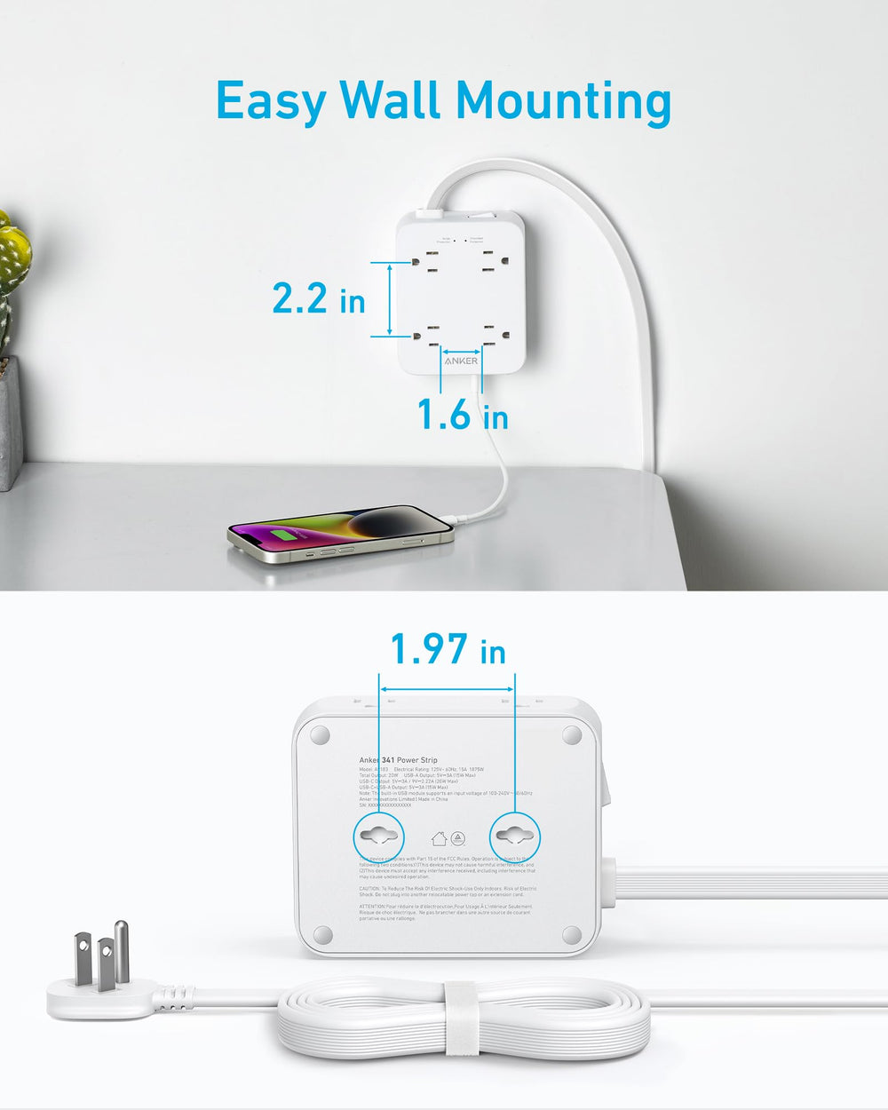 Anker regleta montada en pared con tornillos para instalación estable