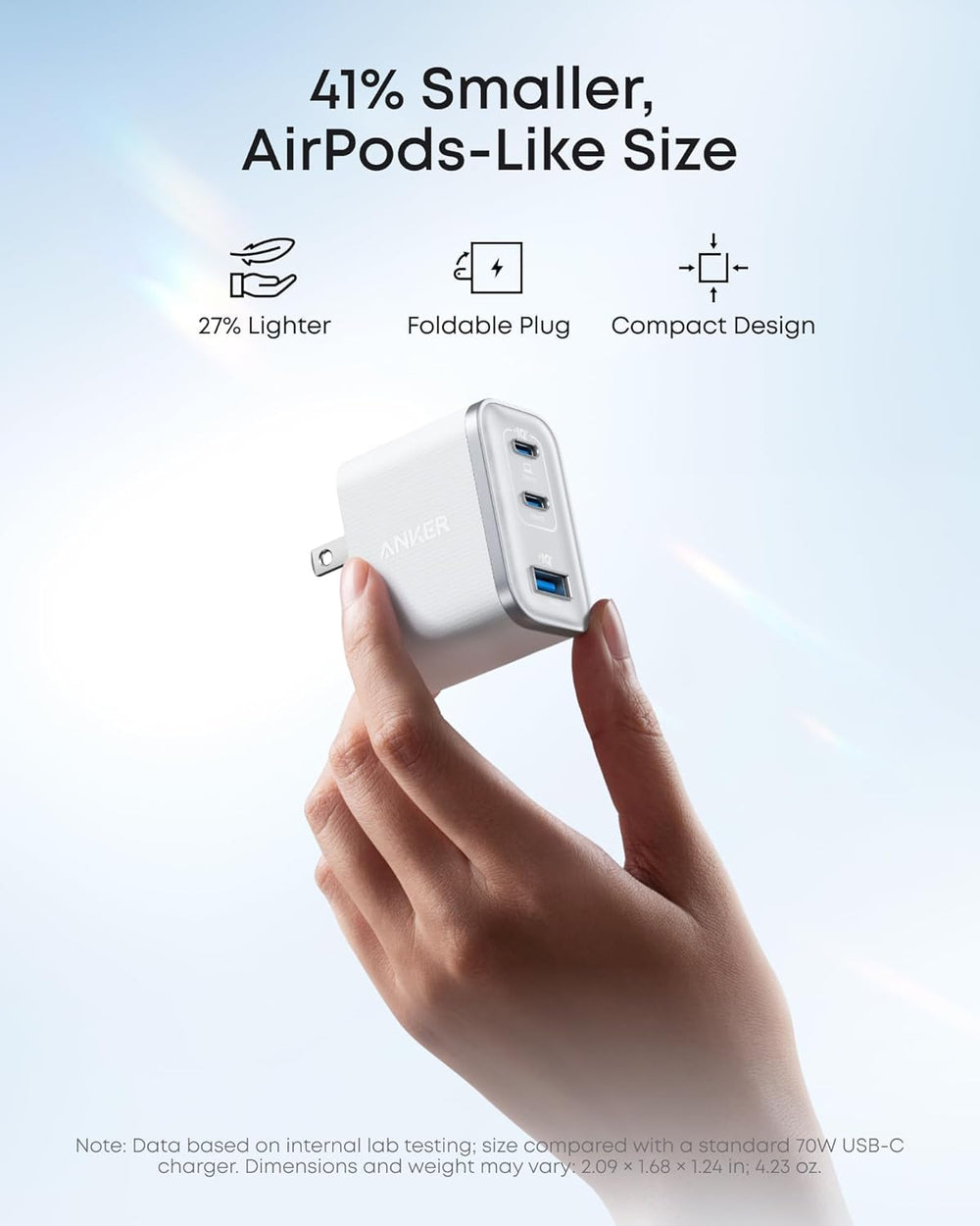 Anker Nano 70W con cable USB-C incluido preparado para carga inmediata y viaje