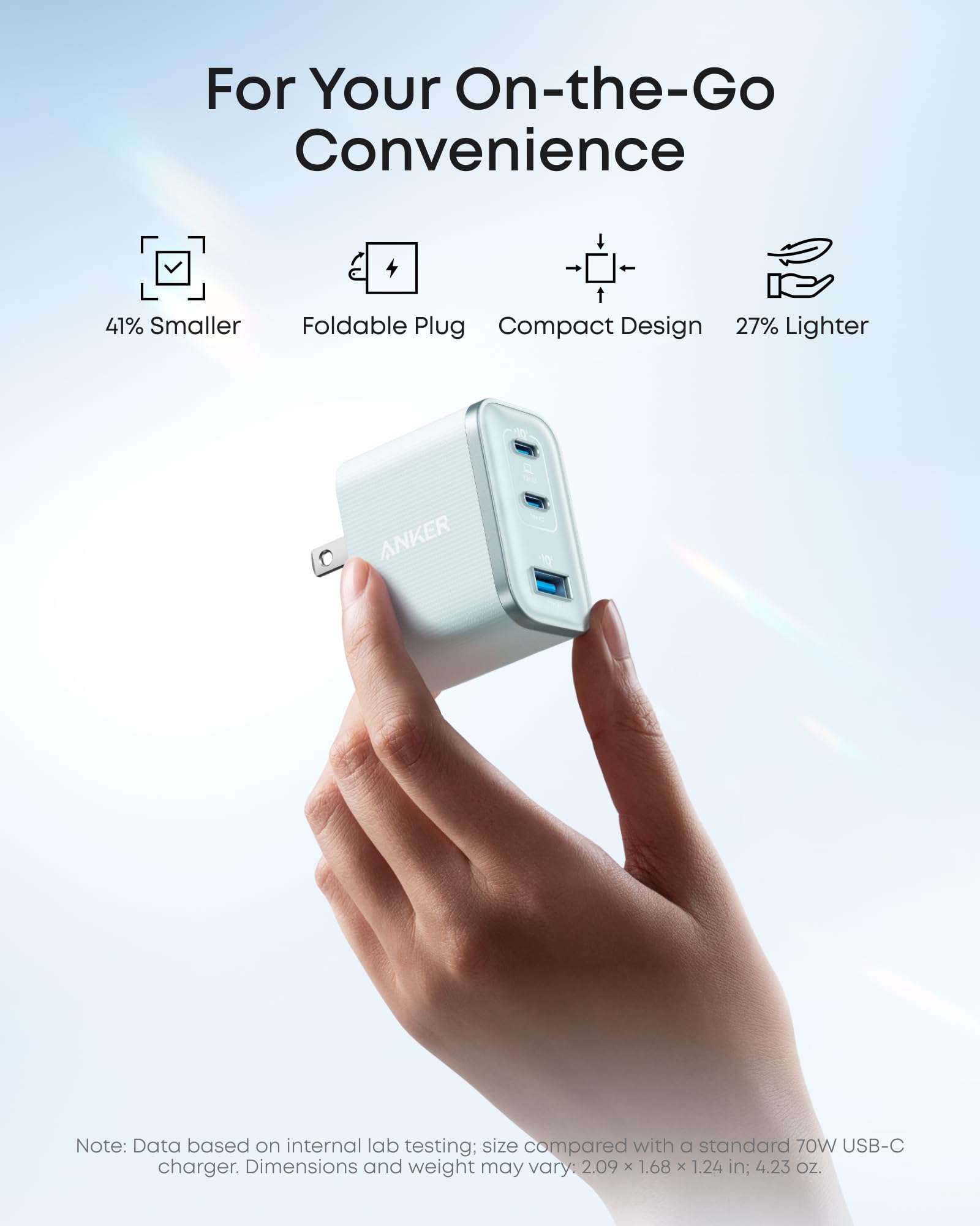 Anker Nano 70W cargando un MacBook que demuestra velocidad y eficiencia