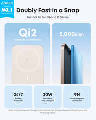 Anker Nano primer plano del sistema magnético Qi2 que asegura el teléfono