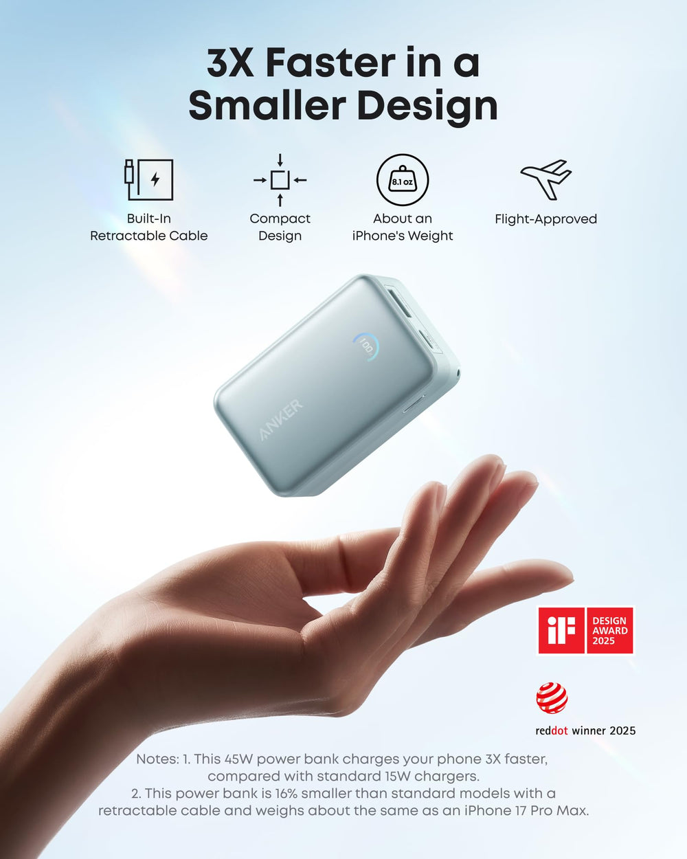 Anker Nano en mano para visualizar tamaño compacto y ligereza