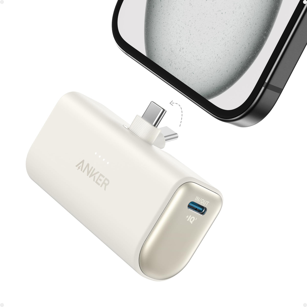 Anker Nano Power Bank frontal mostrando el diseño compacto y la marca Anker, ideal para viajar
