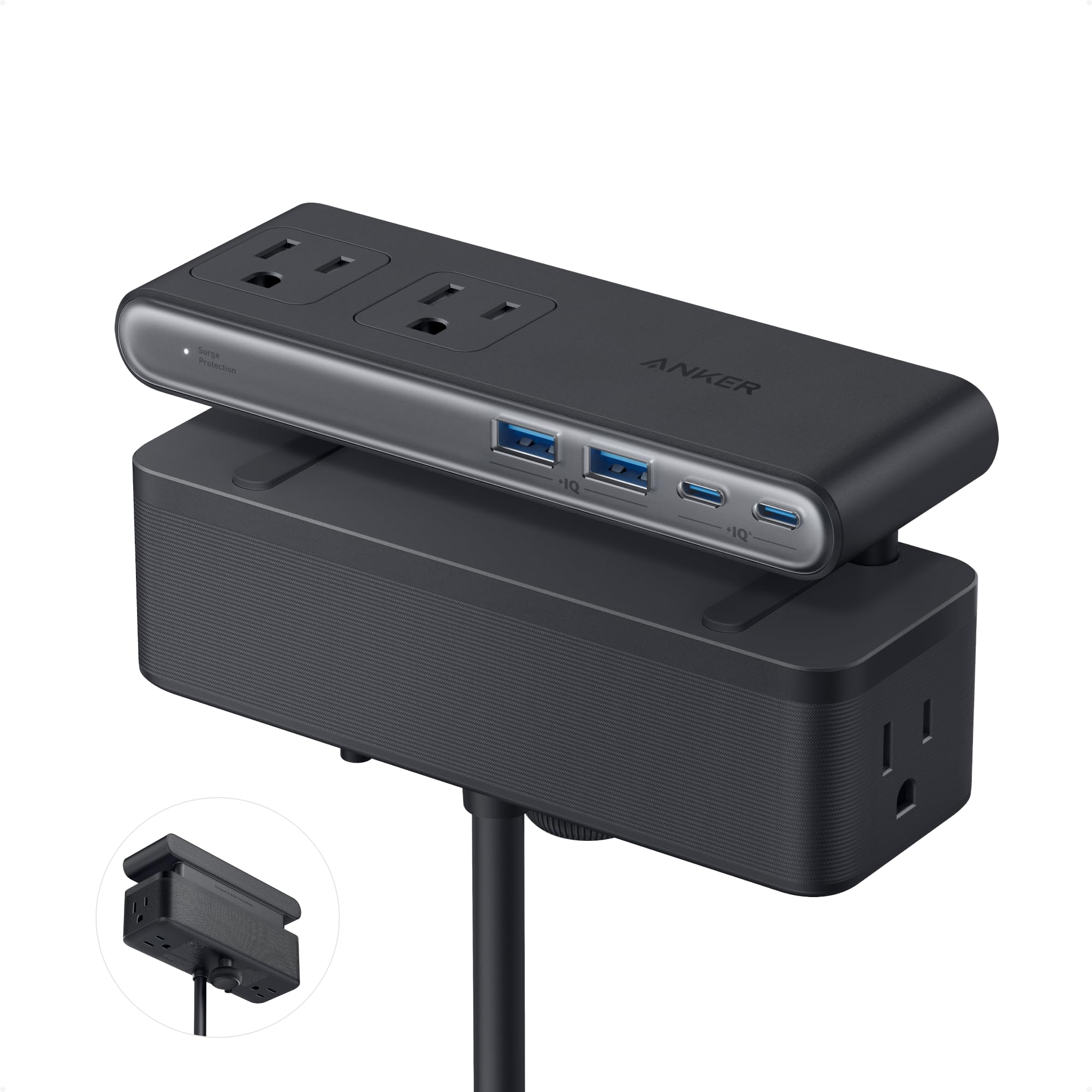 Anker Nano Power Strip vista frontal con múltiples tomas y orden