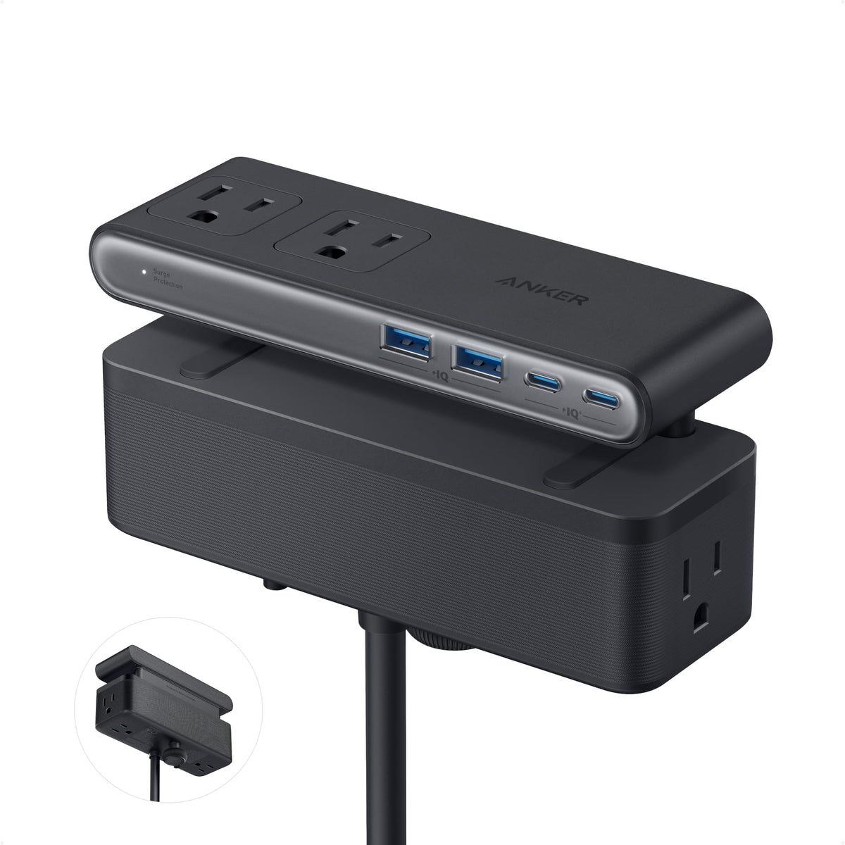 Anker Nano Power Strip vista frontal con múltiples tomas y orden
