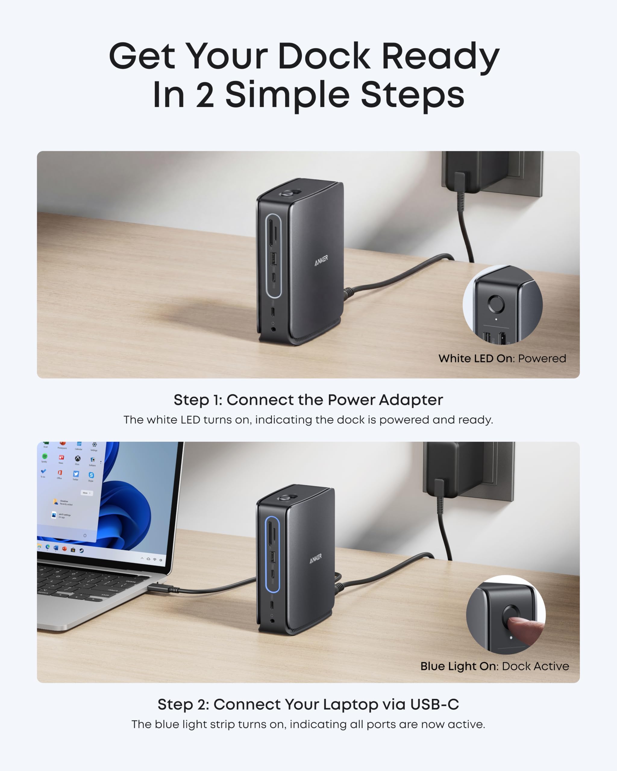Anker Nano junto a un portátil para comparar tamaño y facilidad de colocación