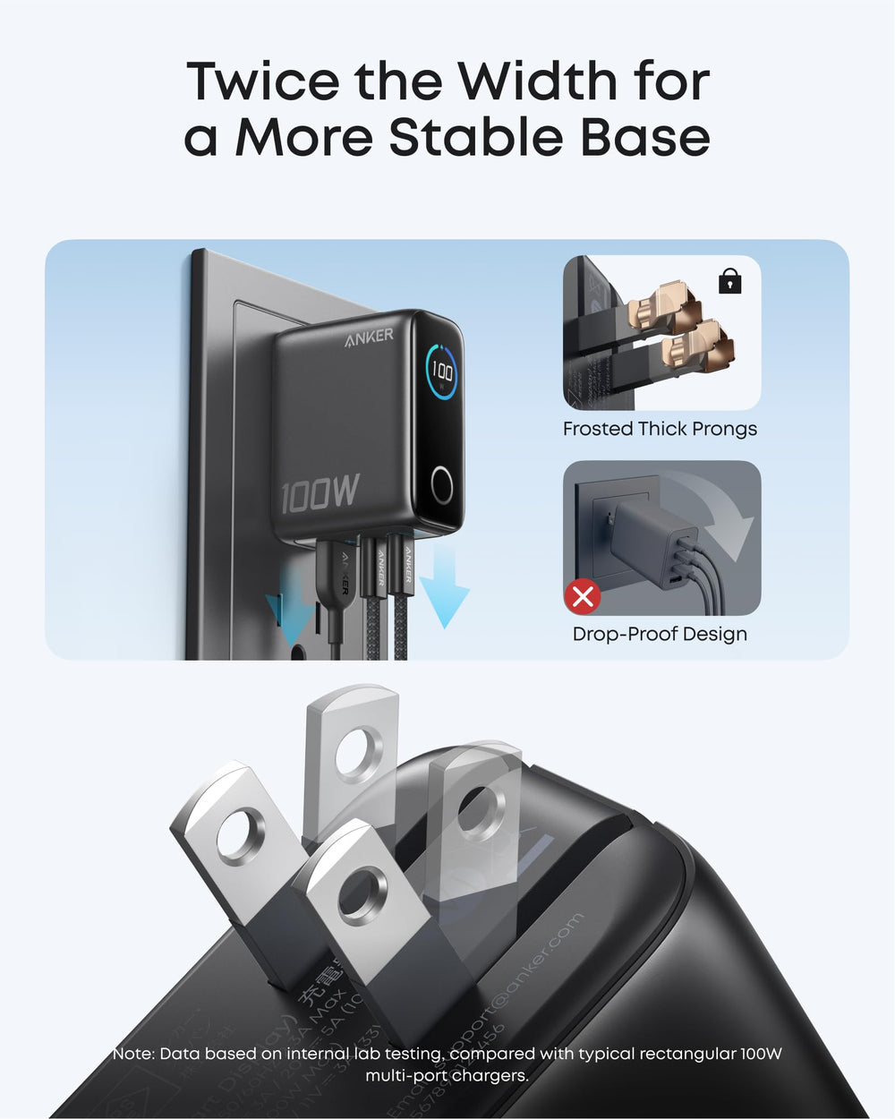 Anker clavija plegable mostrando diseño compacto para llevar de viaje