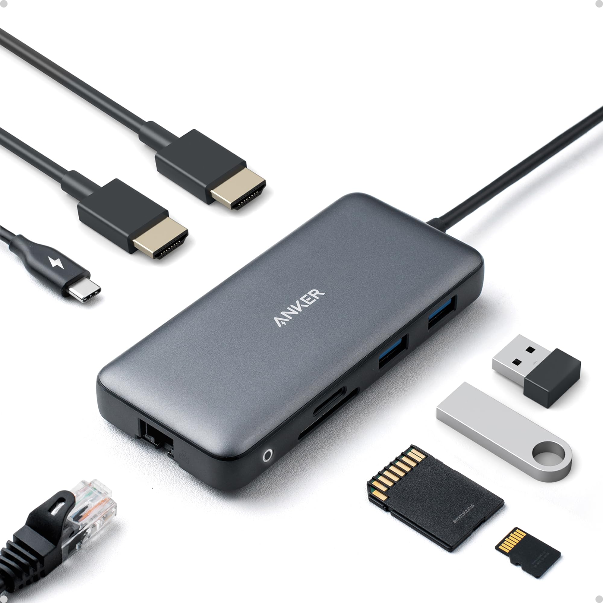 Anker PowerExpand frontal mostrando todos los puertos para mayor productividad