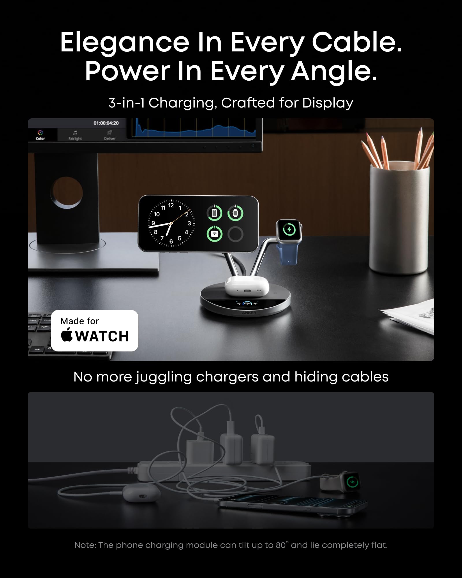 Anker Prime comparación de tamaño con una mano, dimensiones compactas y portabilidad