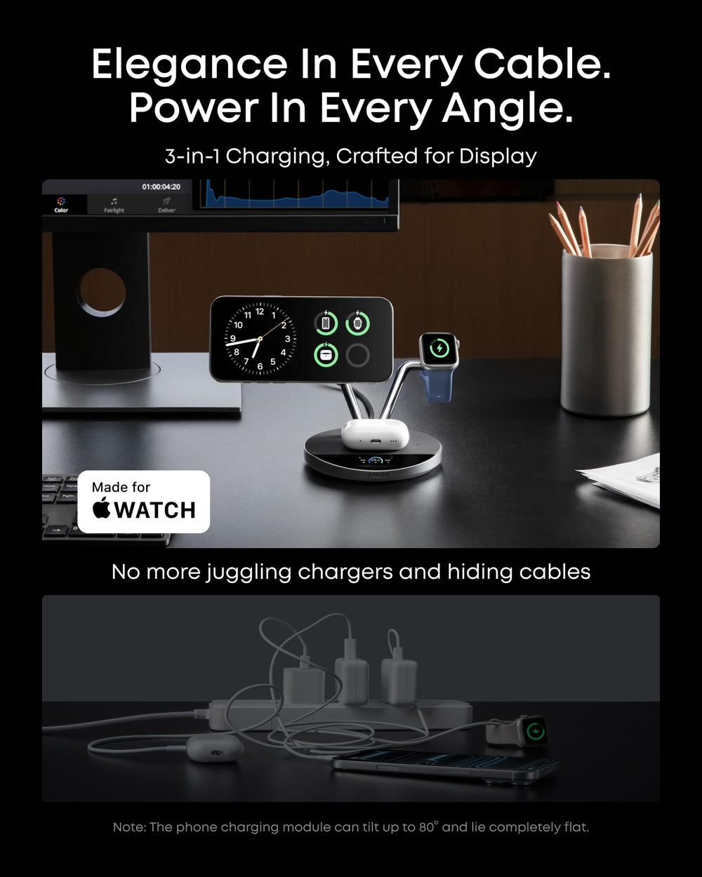 Anker Prime comparación de tamaño con una mano, dimensiones compactas y portabilidad