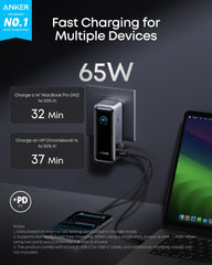 Anker Prime pantalla LCD mostrando porcentaje y potencia en tiempo real