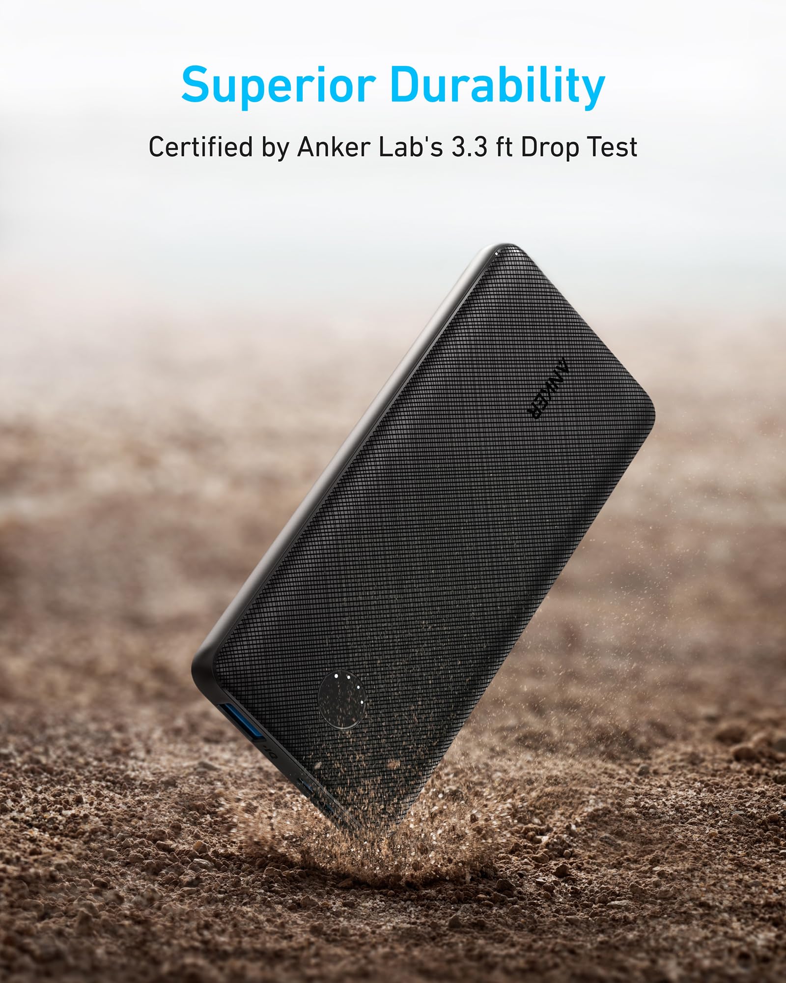 Anker primer plano del puerto USB-C mostrando rapidez y reversibilidad