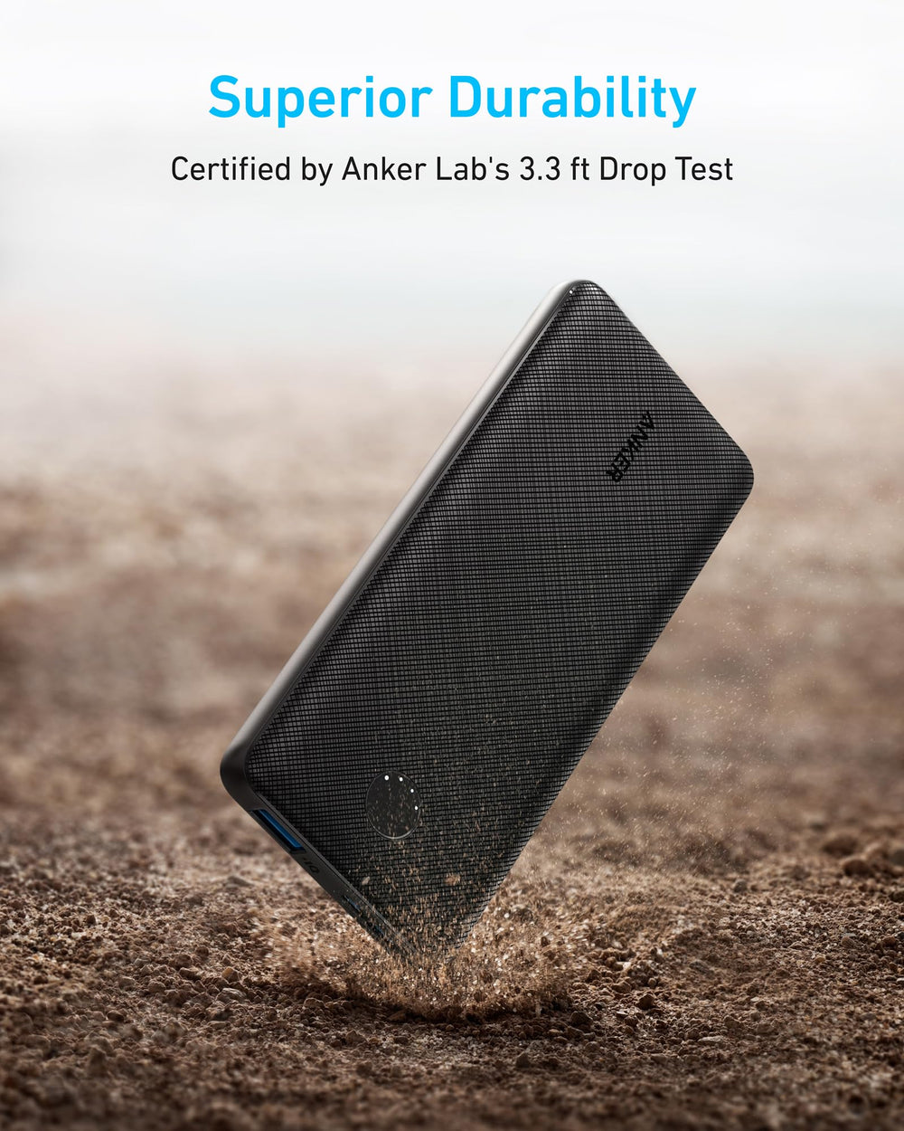 Anker primer plano del puerto USB-C mostrando rapidez y reversibilidad