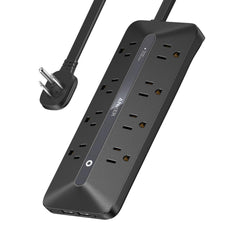 Anker regleta frontal mostrando 8 enchufes y 4 puertos USB, organización eficiente