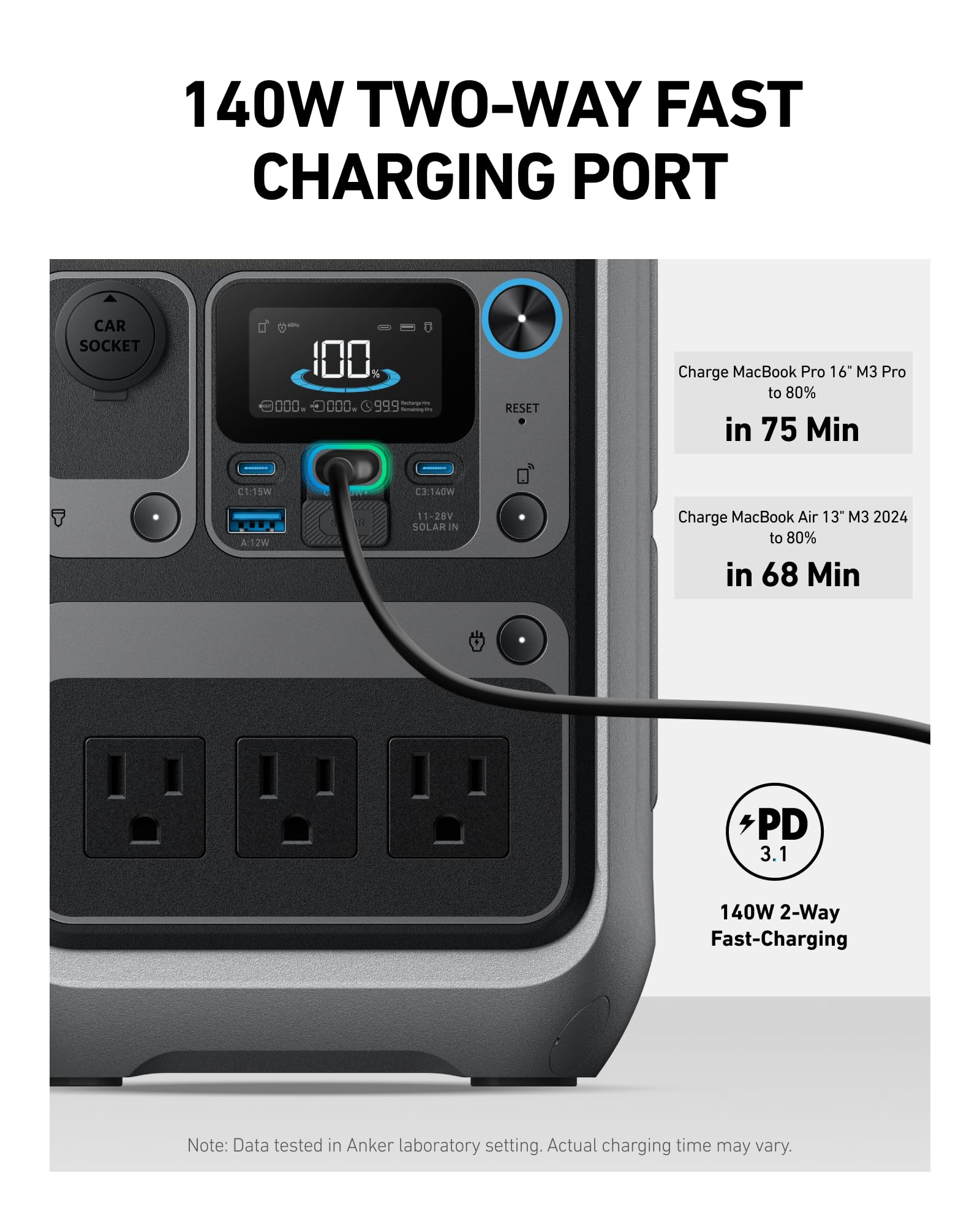 Anker SOLIX C300 junto a mochila para comparar tamaño y facilidad de transporte