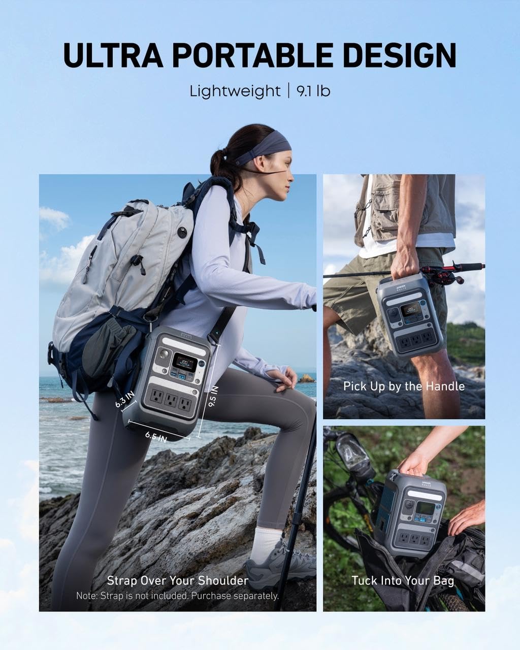Anker SOLIX C300 en campamento alimentando luces y dispositivos, tranquilidad