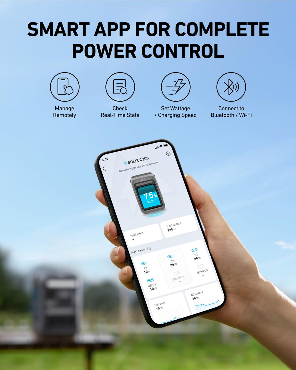 Anker SOLIX C300 alimentando electrodomésticos durante un apagón casero seguro
