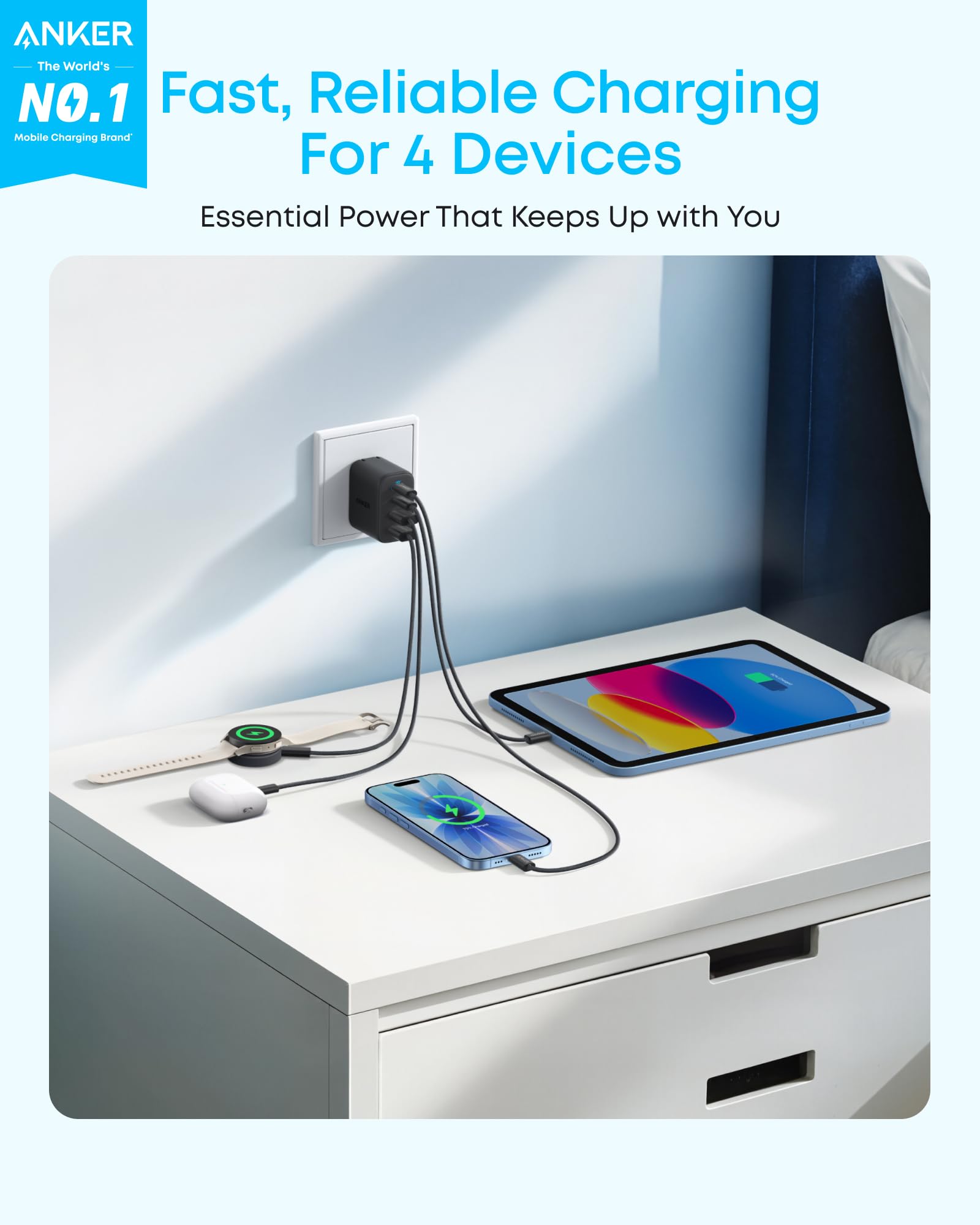 Anker Zolo detalle de puertos USB-C y USB-A para carga simultánea y rápida