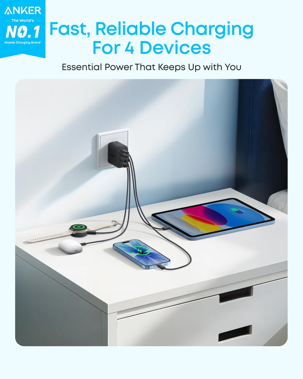 Anker Zolo detalle de puertos USB-C y USB-A para carga simultánea y rápida